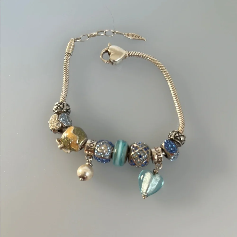Amore & Baci 925 Sterling Elegant Blue and Gold Charm Bracelet